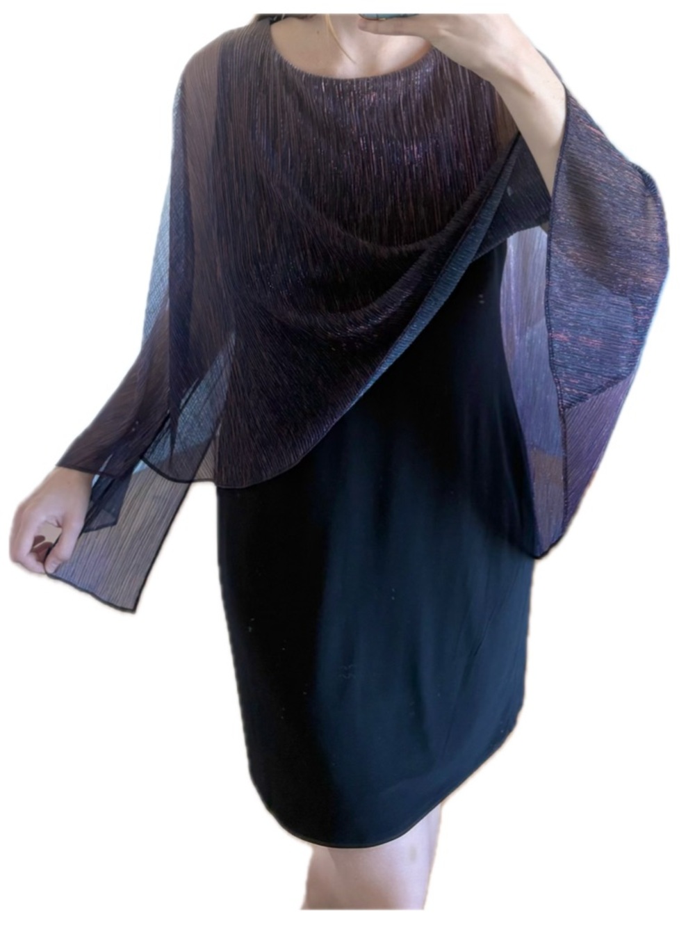Vintage Cocktail Dress SLNY Black with Purple Plisse Cape Overlay Formal Size 14
